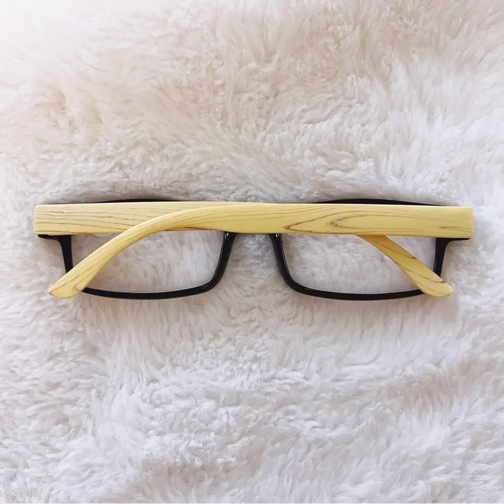 Rory Black & Light Wood Rectangular Reader Glasses
